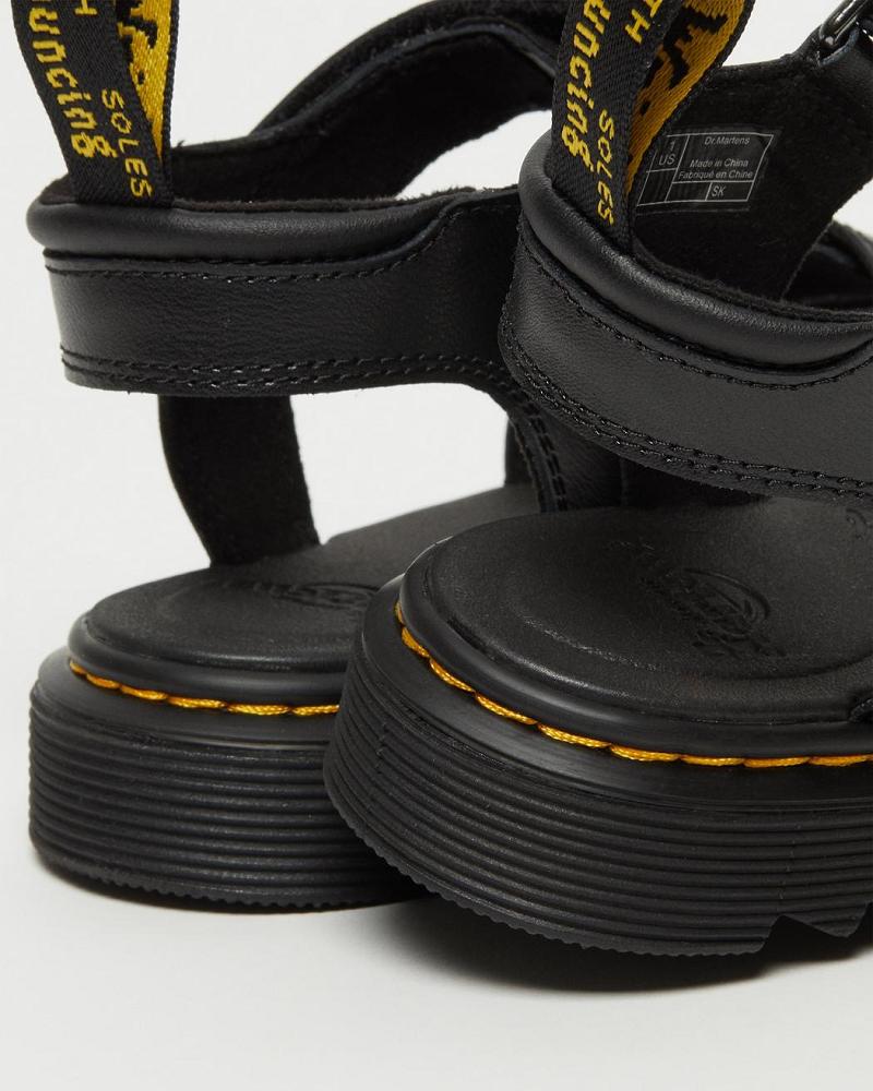 Black Kids' Dr Martens Junior Klaire Leather Strap Sandals | CA 719CTV